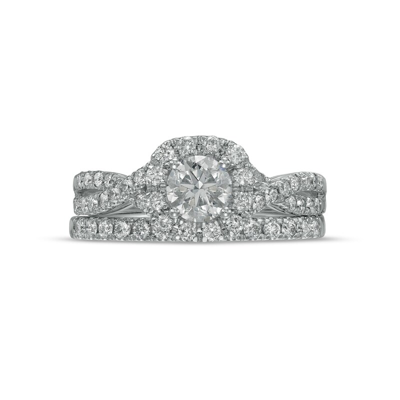 1.00 CT. T.W. Certified Diamond Cushion-Shaped Frame Vintage-Style Bridal Set 10K White Gold (I/I2)