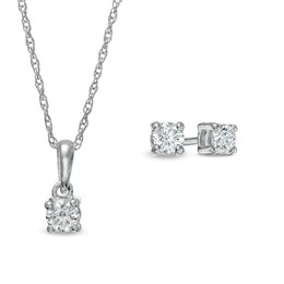 0.30 CT. T.W. Diamond Solitaire Pendant and Stud Earrings Set in 10K White Gold (K/I3)