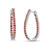 Thumbnail Image 1 of Garnet Inside-Out Oval Hoop Earrings in Sterling Silver