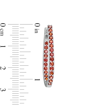 Garnet Inside-Out Oval Hoop Earrings in Sterling Silver