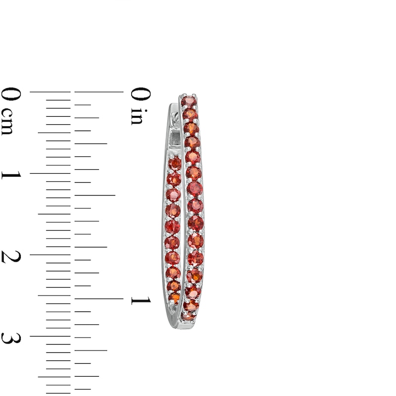 Main Image 3 of Garnet Inside-Out Oval Hoop Earrings in Sterling Silver