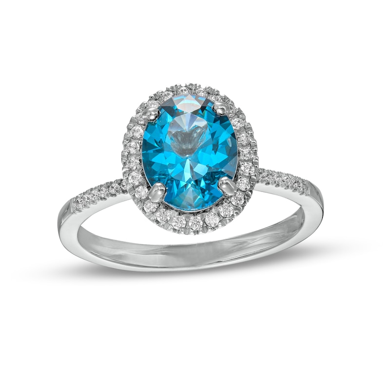 Oval London Blue Topaz and 0.23 CT. T.W. Diamond Framed Ring in 14K White Gold|Peoples Jewellers