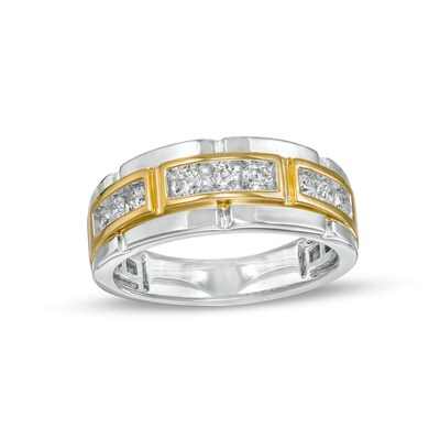 Men's 0.45 CT. T.W. Diamond Nine Stone Wedding Band in 14K Two-Tone Gold