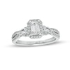1.00 CT. T.W. Emerald-Cut Diamond Frame Past Present Future® Engagement Ring in 14K White Gold (I/I1)