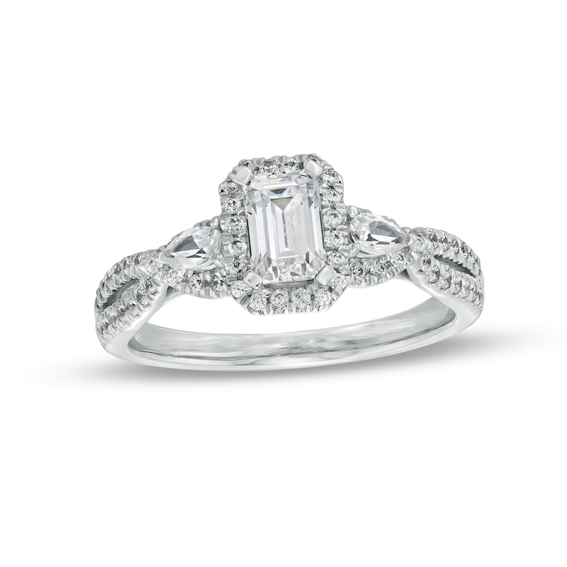 1.00 CT. T.W. Emerald-Cut Diamond Frame Past Present Future® Engagement Ring in 14K White Gold (I/I1)|Peoples Jewellers