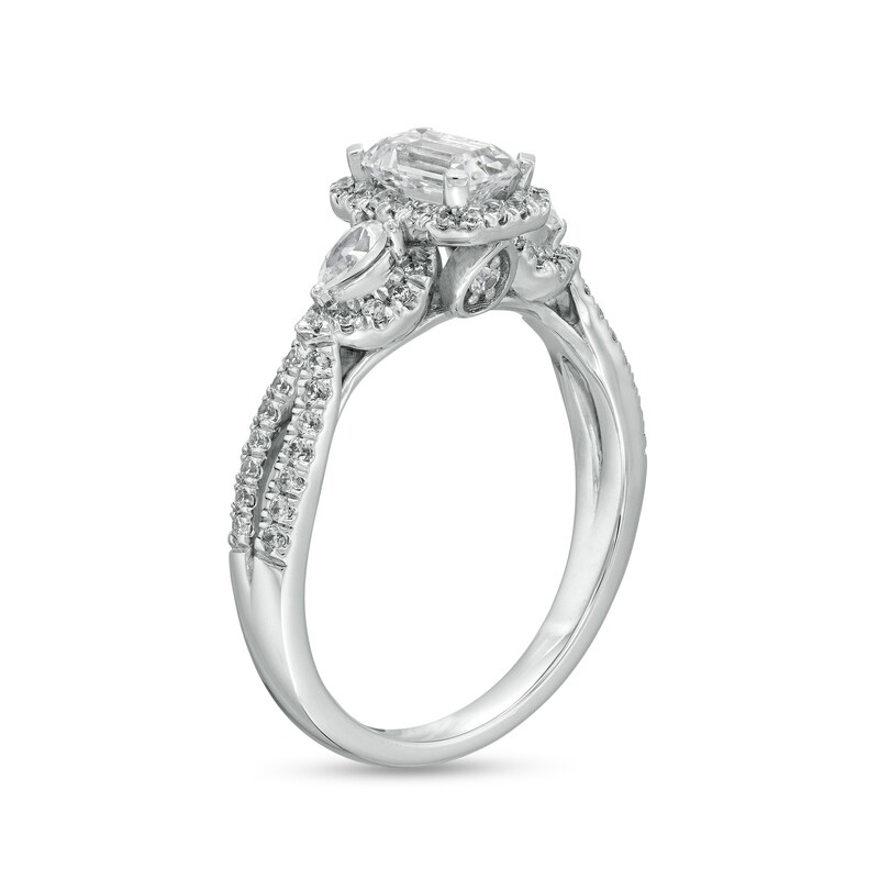 1.00 CT. T.W. Emerald-Cut Diamond Frame Past Present Future® Engagement Ring in 14K White Gold (I/I1)