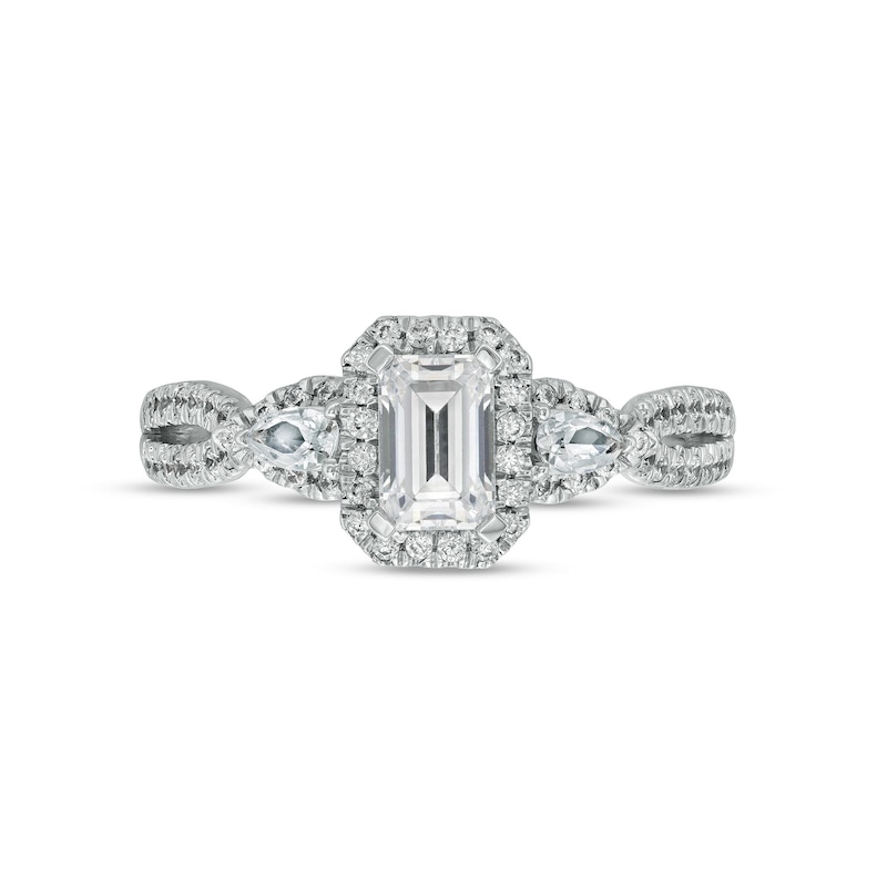 1.00 CT. T.W. Emerald-Cut Diamond Frame Past Present Future® Engagement Ring in 14K White Gold (I/I1)