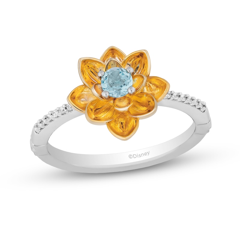 Enchanted Disney Jasmine Swiss Blue Topaz and 0.04 CT. T.W. Diamond Flower Ring in Sterling Silver and 10K Gold|Peoples Jewellers