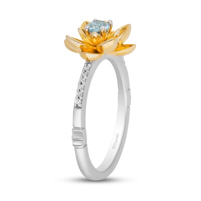 Enchanted Disney Jasmine Swiss Blue Topaz and 0.04 CT. T.W. Diamond Flower Ring in Sterling Silver and 10K Gold