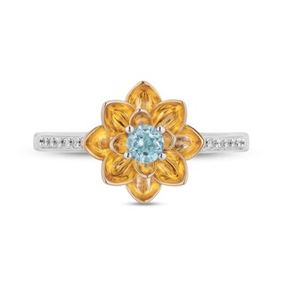 Enchanted Disney Jasmine Swiss Blue Topaz and 0.04 CT. T.W. Diamond Flower Ring in Sterling Silver and 10K Gold