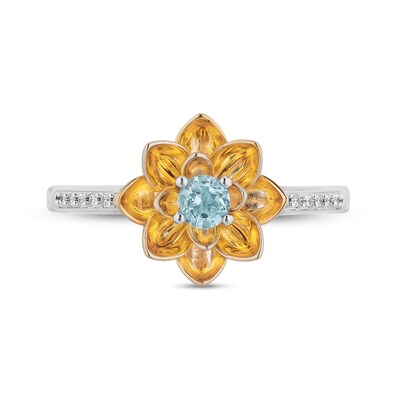 Enchanted Disney Jasmine Swiss Blue Topaz and 0.04 CT. T.W. Diamond Flower Ring in Sterling Silver and 10K Gold