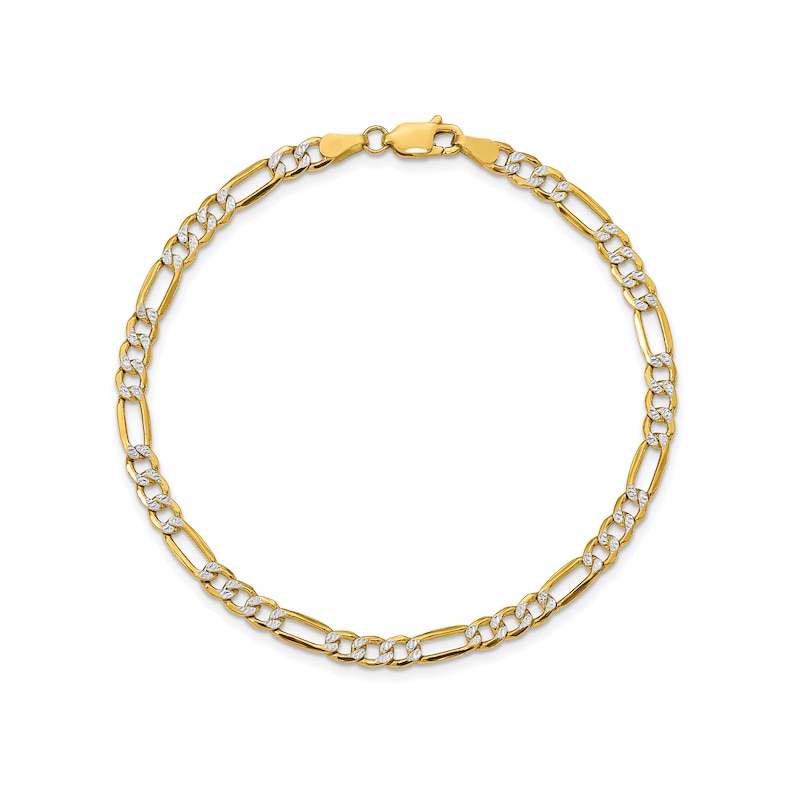 3.9mm Diamond-Cut Figaro Chain Bracelet in Hollow 14K Two-Tone Gold - 7"