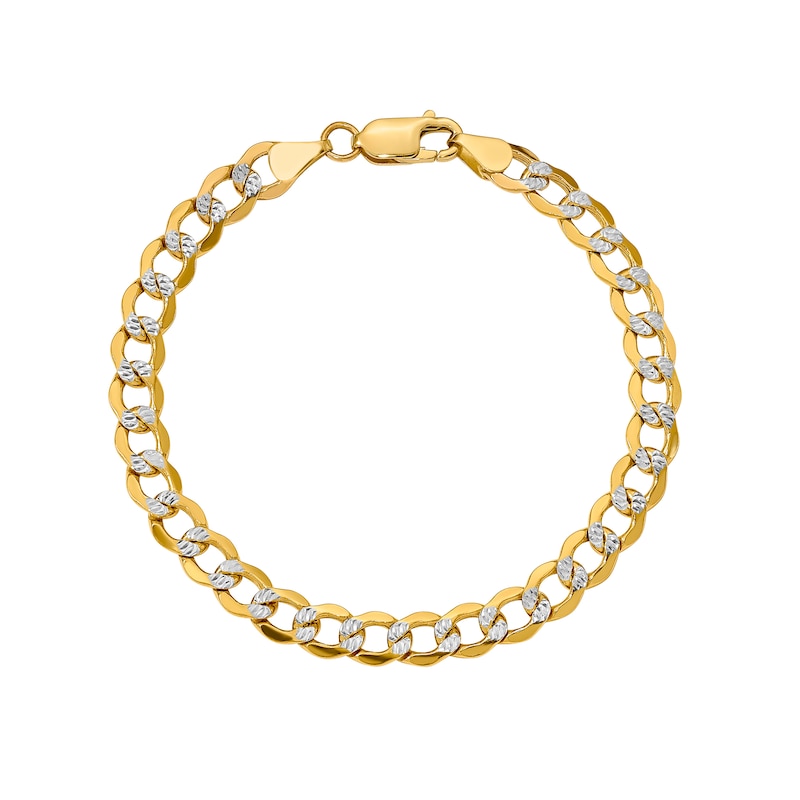 Main Image 1 of 6.75mm Diamond-Cut Curb Chain Bracelet in Hollow 14K Two-Tone Gold - 8"