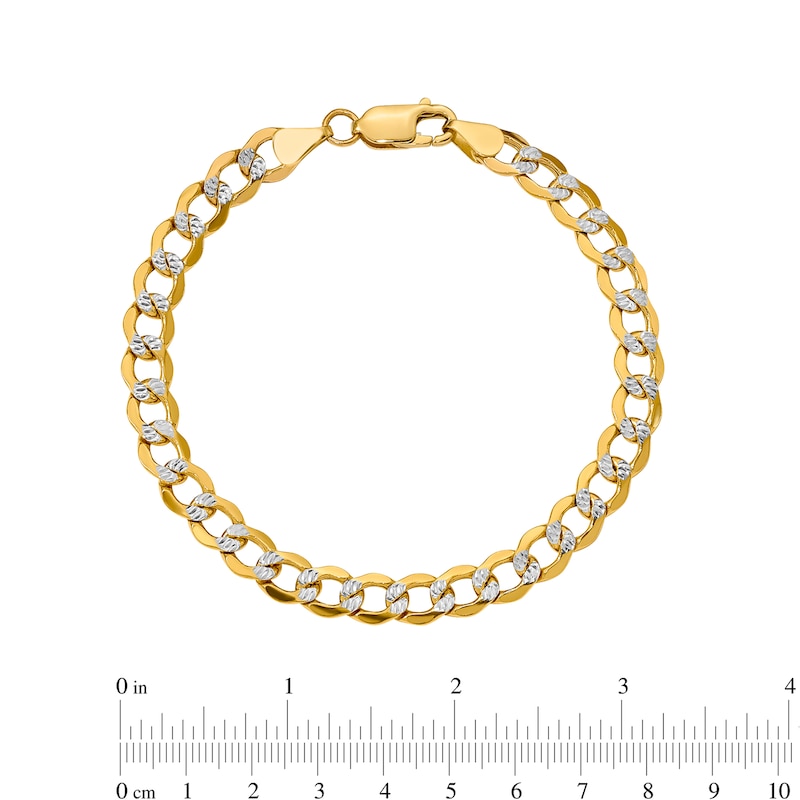 Main Image 2 of 6.75mm Diamond-Cut Curb Chain Bracelet in Hollow 14K Two-Tone Gold - 8"