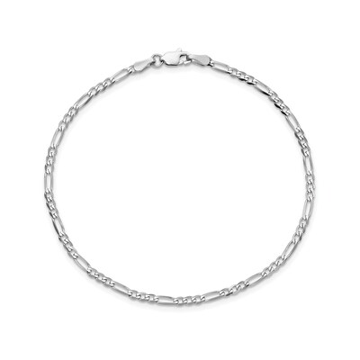2.25mm Figaro Chain Bracelet in Solid 14K White Gold - 7"