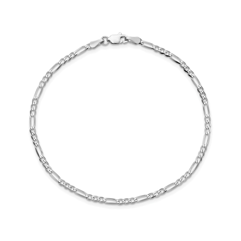 2.25mm Figaro Chain Bracelet in Solid 14K White Gold - 7"