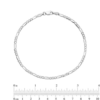 2.25mm Figaro Chain Bracelet in Solid 14K White Gold - 7"