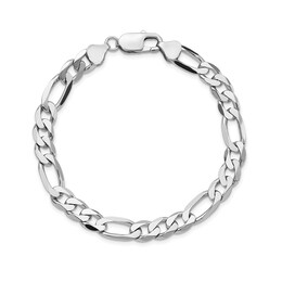 7.5mm Solid Figaro Chain Bracelet in 14K White Gold - 8&quot;