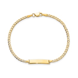 Rectangular ID and 4.5mm Curb Chain Bracelet in Solid 14K Gold - 7"