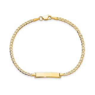 Rectangular ID and 4.5mm Curb Chain Bracelet in Solid 14K Gold - 7"