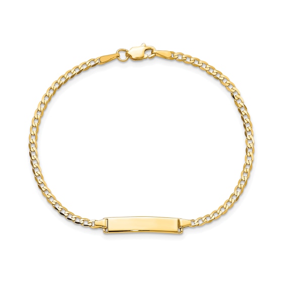 Rectangular ID and 4.5mm Curb Chain Bracelet in Solid 14K Gold - 7"