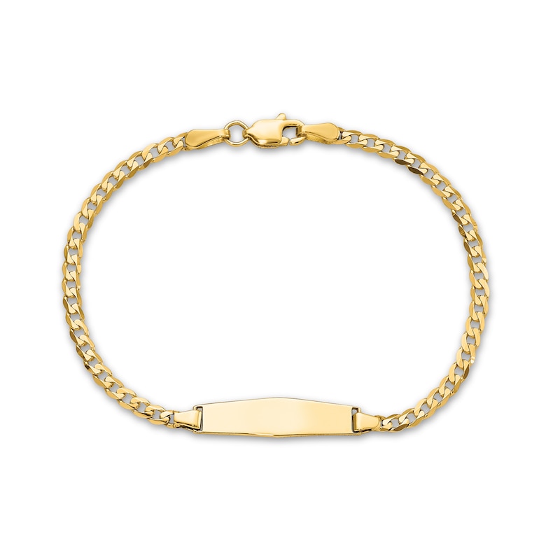 Main Image 1 of Hexagonal ID and 5.5mm Curb Chain Bracelet in Solid 14K Gold - 7"