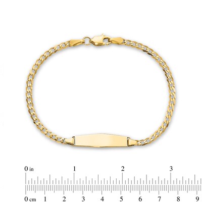 Hexagonal ID and 5.5mm Curb Chain Bracelet in Solid 14K Gold - 7"