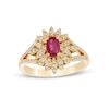 Thumbnail Image 0 of Oval Ruby and 0.33 CT. T.W. Diamond Floral Split Shank Ring in 14K Gold