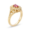 Thumbnail Image 2 of Oval Ruby and 0.33 CT. T.W. Diamond Floral Split Shank Ring in 14K Gold