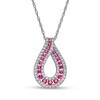 Thumbnail Image 0 of Ruby and 0.20 CT. T.W. Diamond Border Graduated Triple Row Loop Teardrop Pendant in 14K White Gold