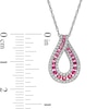 Thumbnail Image 2 of Ruby and 0.20 CT. T.W. Diamond Border Graduated Triple Row Loop Teardrop Pendant in 14K White Gold