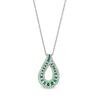Thumbnail Image 1 of Emerald and 0.20 CT. T.W. Diamond Border Graduated Triple Row Loop Teardrop Pendant in 14K White Gold