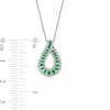 Thumbnail Image 3 of Emerald and 0.20 CT. T.W. Diamond Border Graduated Triple Row Loop Teardrop Pendant in 14K White Gold