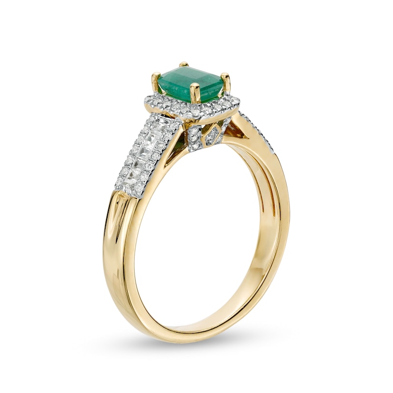 Octagonal Emerald and 0.33 CT. T.W. Diamond Rectangular Frame Triple Row Ring in 14K Gold