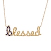 Thumbnail Image 1 of Blue Sapphire Cursive "blessed" Necklace in 10K Gold - 20"