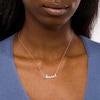 Thumbnail Image 2 of Blue Sapphire Cursive "blessed" Necklace in 10K Gold - 20"
