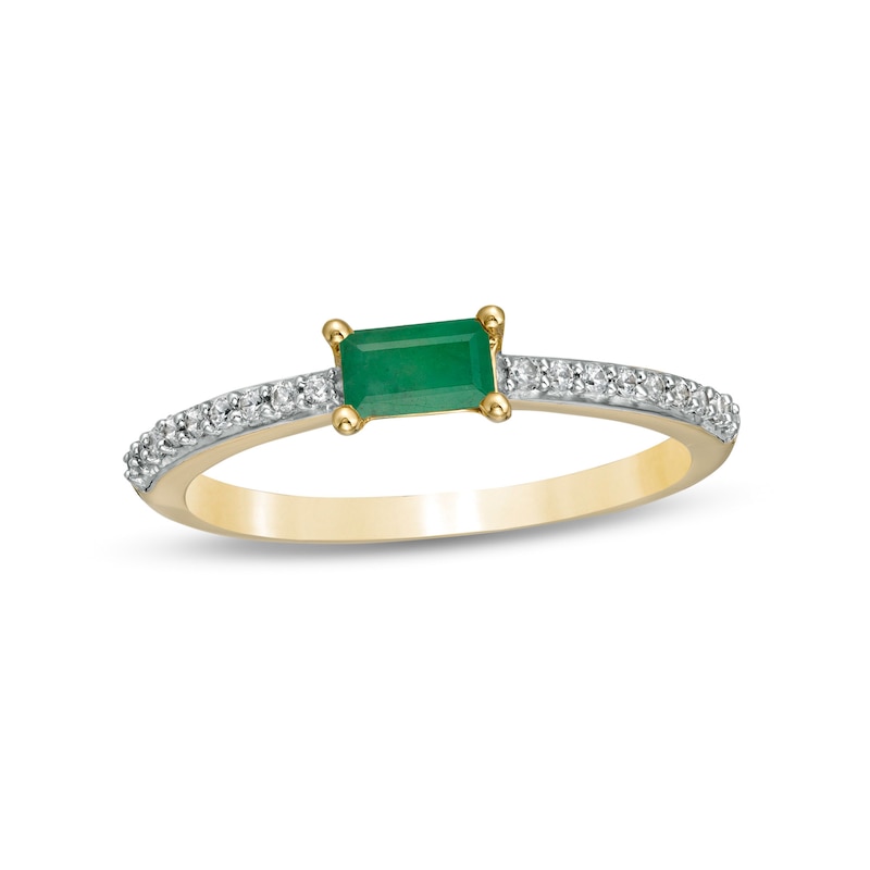 Sideways Baguette Emerald and 0.12 CT. T.W. Diamond Stackable Ring in 10K Gold|Peoples Jewellers