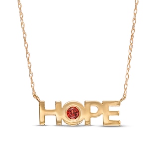 Bezel-Set Garnet "HOPE" Necklace in 10K Gold - 20"