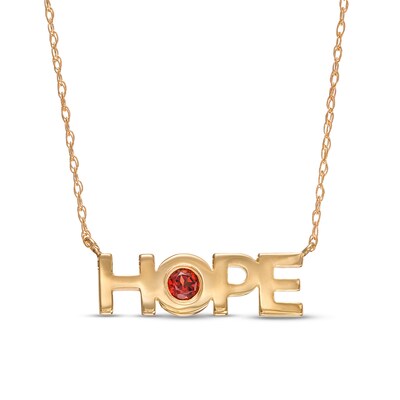 Bezel-Set Garnet "HOPE" Necklace in 10K Gold - 20"