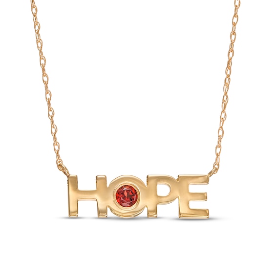 Bezel-Set Garnet "HOPE" Necklace in 10K Gold - 20"