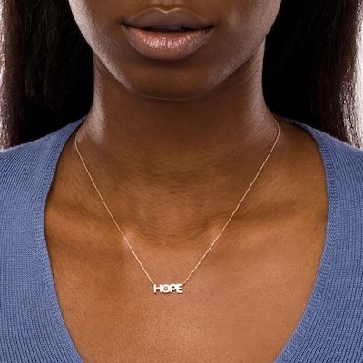 Bezel-Set Garnet "HOPE" Necklace in 10K Gold - 20"