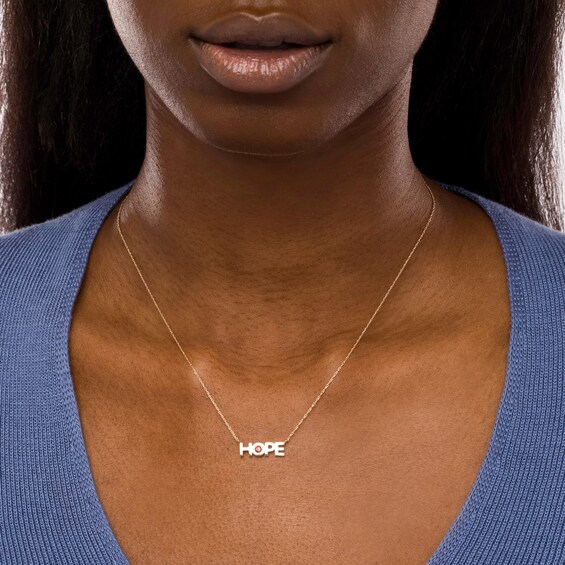 Bezel-Set Garnet "HOPE" Necklace in 10K Gold - 20"