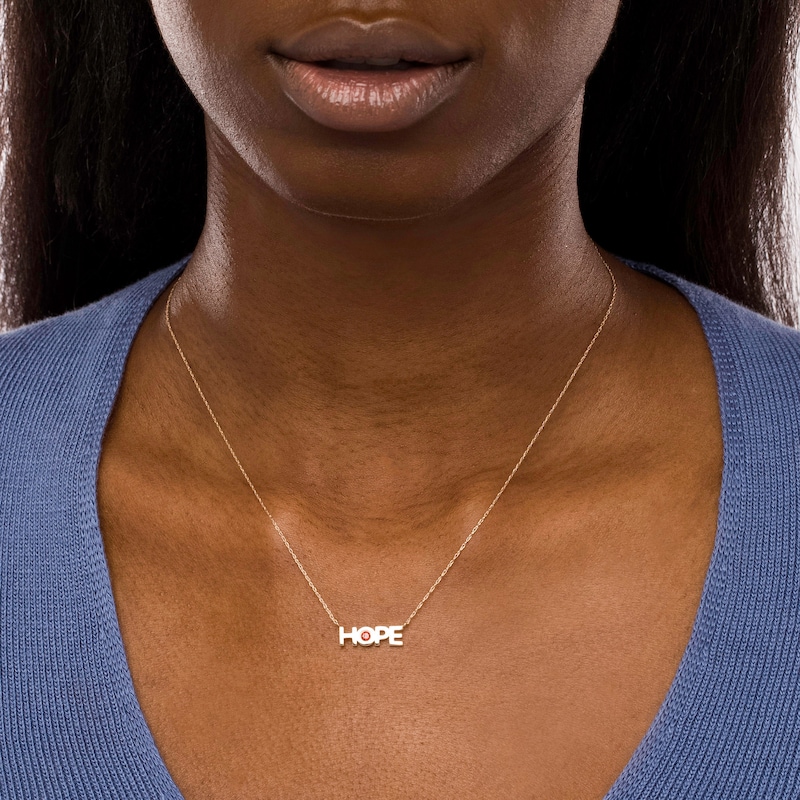 Bezel-Set Garnet "HOPE" Necklace in 10K Gold - 20"