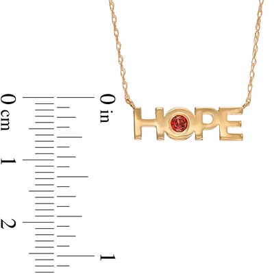 Bezel-Set Garnet "HOPE" Necklace in 10K Gold - 20"