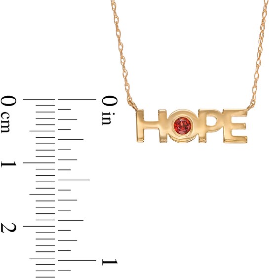 Bezel-Set Garnet "HOPE" Necklace in 10K Gold - 20"