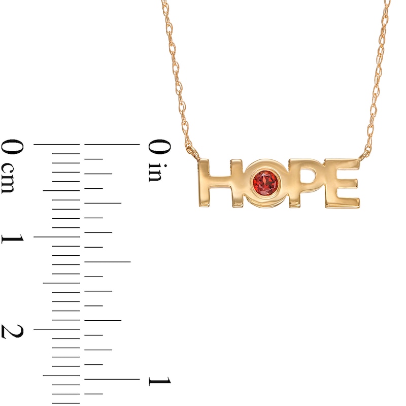 Bezel-Set Garnet "HOPE" Necklace in 10K Gold - 20"