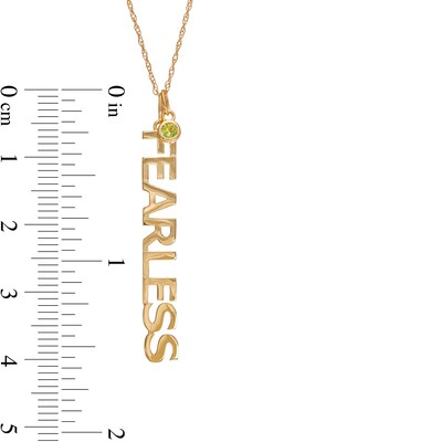 Bezel-Set Peridot Charm and Vertical "FEARLESS" Pendant in 10K Gold - 20"