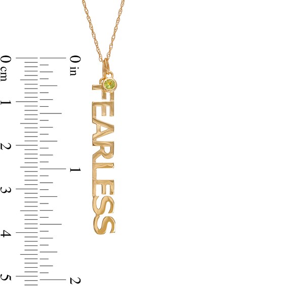Bezel-Set Peridot Charm and Vertical "FEARLESS" Pendant in 10K Gold - 20"