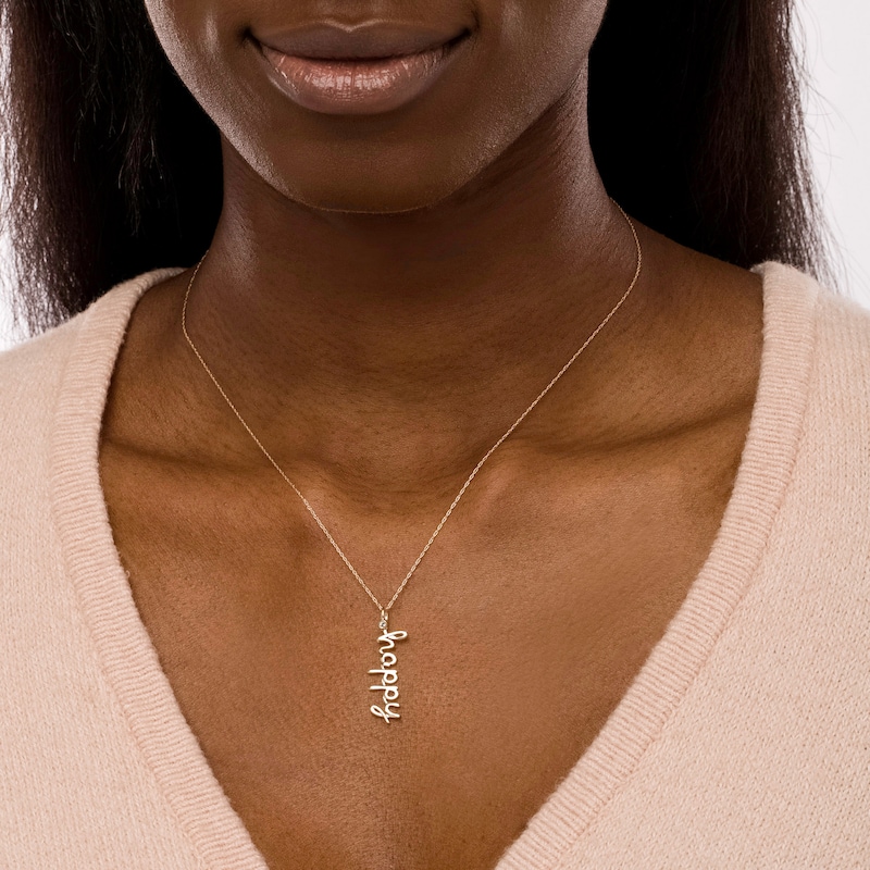 Bezel-Set Aquamarine Solitaire Accent Linear Cursive "happy" Pendant in 10K Gold