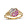 Thumbnail Image 0 of Lab-Created Ruby and White Lab-Created Sapphire Yin and Yang Symbol Signet Ring in 10K Gold